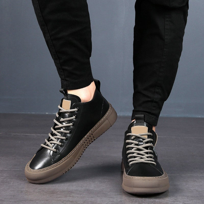 Men'S Shoes 2025 Spring New High-Top Shoes Men'S Mid-Top Sports Sneakers Casual Leather White Shoes Trendy Shoes - Image 3